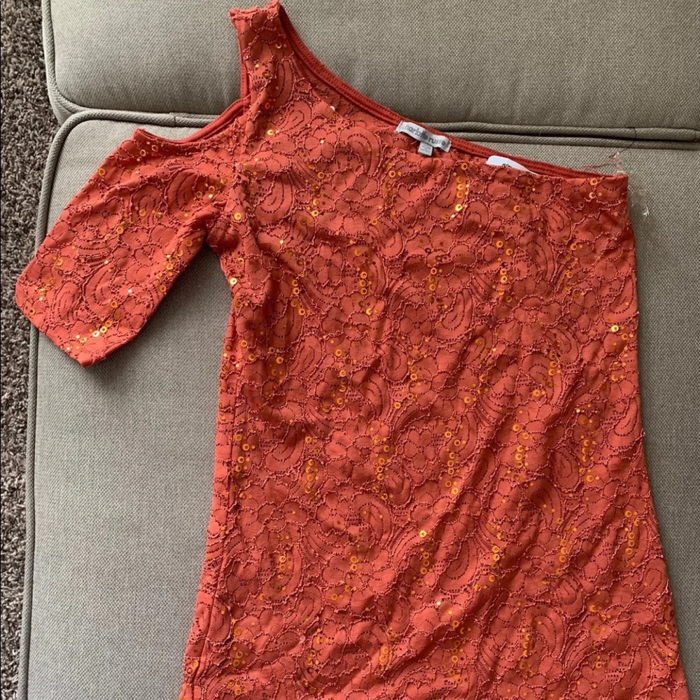 One Shoulder Sequined Rust Top